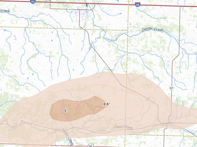 Radar-estimated hail-size map of the storm over Wentworth, MO