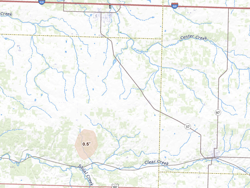 Radar-estimated hail-size map of the storm over Wentworth, MO