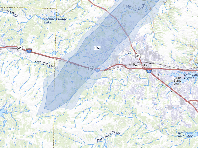 NEXRAD radar-signature map of the hail over Wentzville, MO