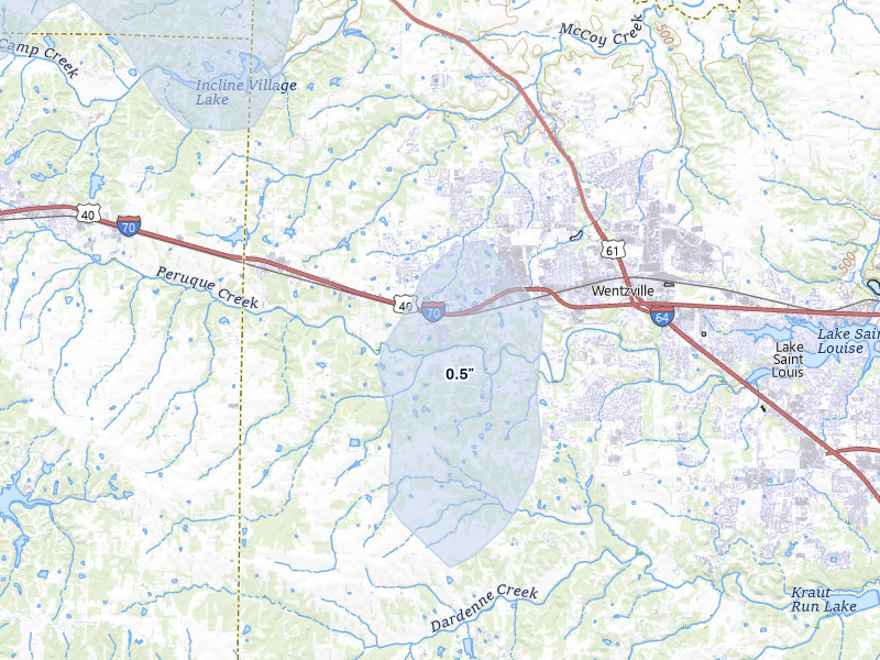 NEXRAD radar-signature map of the hail over Wentzville, MO