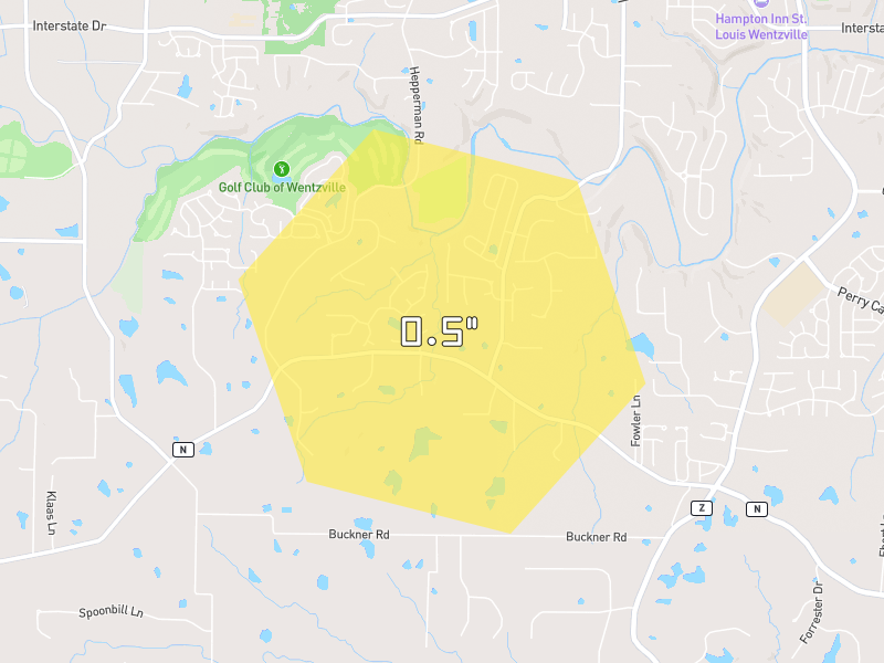 Hail map of Wentzville, MO on Jul 11, 2026, hail up to 0.5"