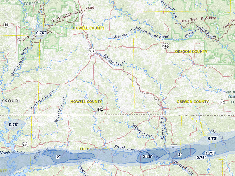 NEXRAD radar-signature map of the hail storm over West Plains, MO on Mar 4, 2026