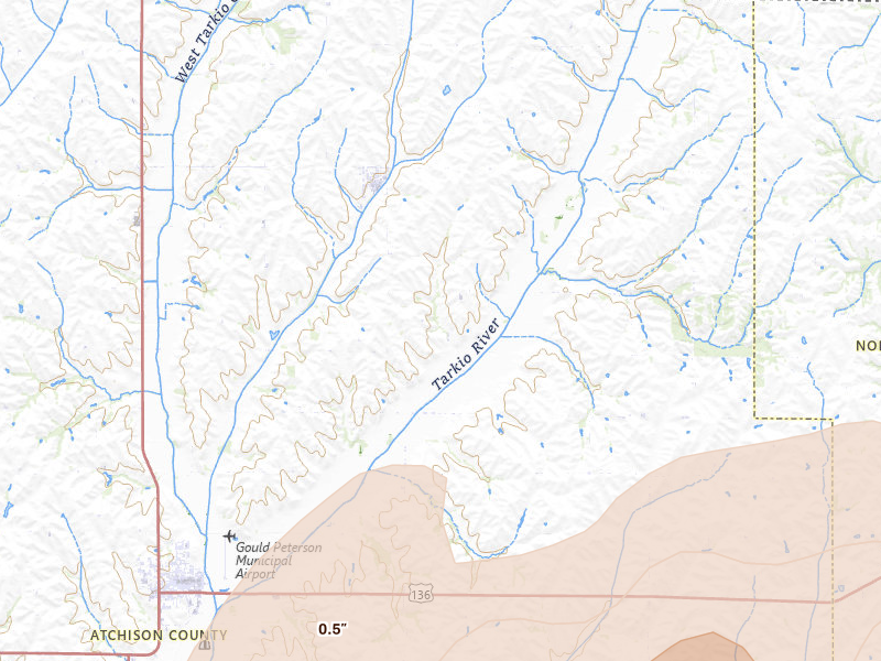Radar-estimated hail-size map of the storm over Westboro, MO on Apr 3, 2026
