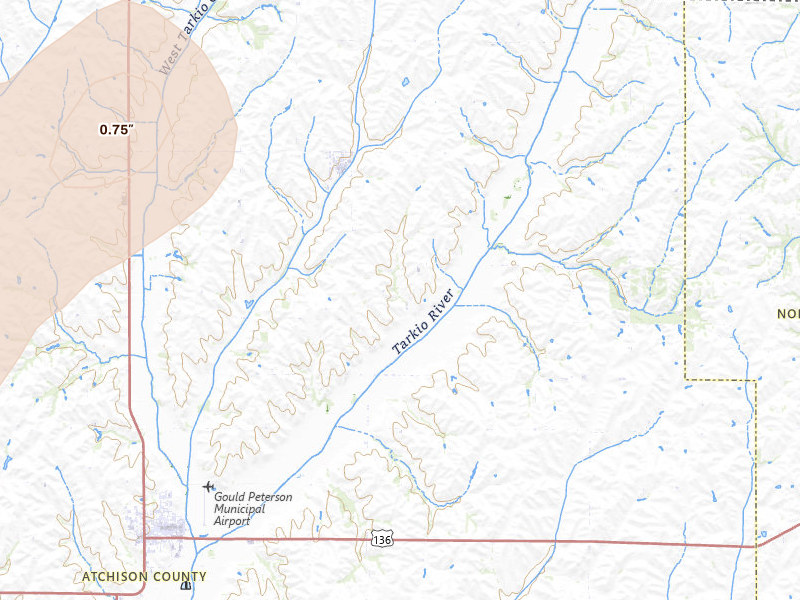 Radar-estimated hail-size map of the storm over Westboro, MO on Apr 23, 2026