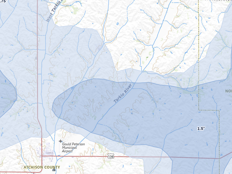 NEXRAD radar-signature map of the hail storm over Westboro, MO on May 16, 2026