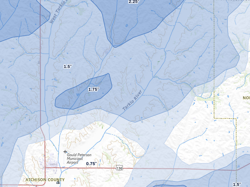 NEXRAD radar-signature map of the hail storm over Westboro, MO on May 18, 2026