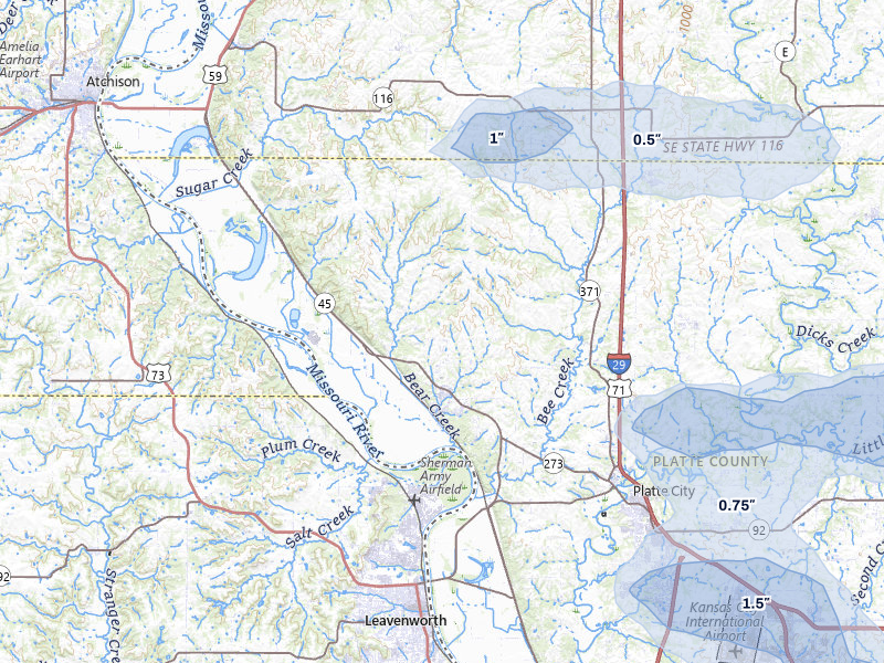 NEXRAD radar-signature map of the hail storm over Weston, MO on May 31, 2026