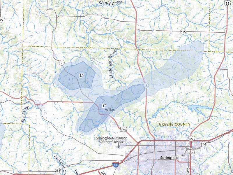 NEXRAD radar-signature map of the hail storm over Willard, MO on Mar 4, 2026