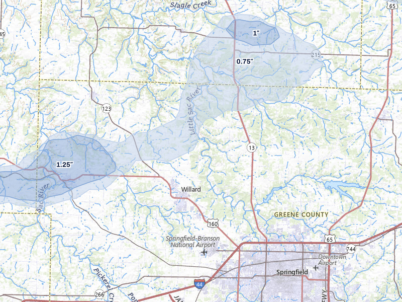 NEXRAD radar-signature map of the hail over Willard, MO