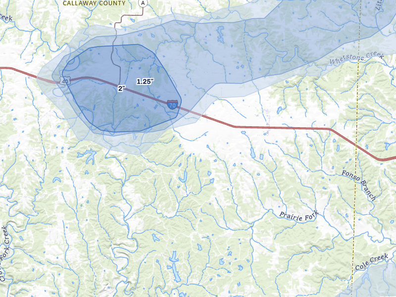 NEXRAD radar-signature map of the hail storm over Williamsburg, MO on May 31, 2026