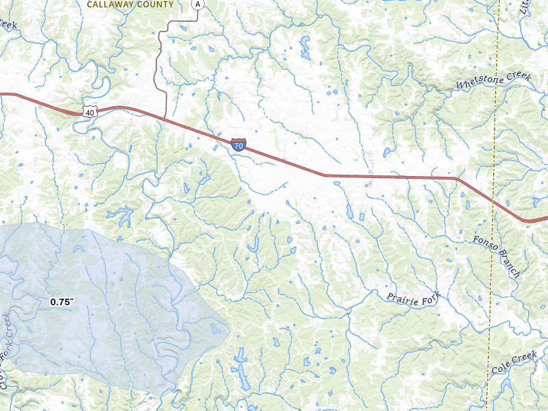 NEXRAD radar-signature map of the hail storm over Williamsburg, MO on Jul 31, 2026