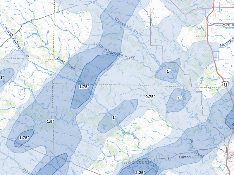 NEXRAD radar-signature map of the hail over Williamstown, MO