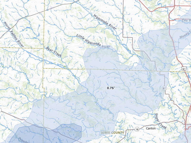 NEXRAD radar-signature map of the hail over Williamstown, MO