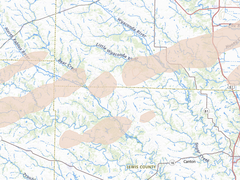 Radar-estimated hail-size map of the storm over Williamstown, MO on Jun 11, 2026