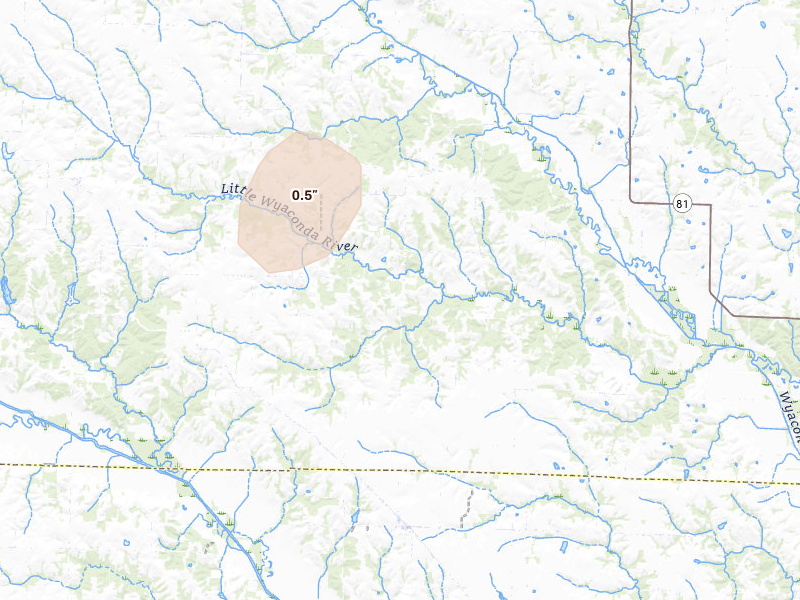 Radar-estimated hail-size map of the storm over Williamstown, MO