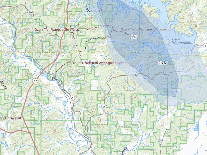 NEXRAD radar-signature map of the hail storm over Williamsville, MO on May 31, 2026
