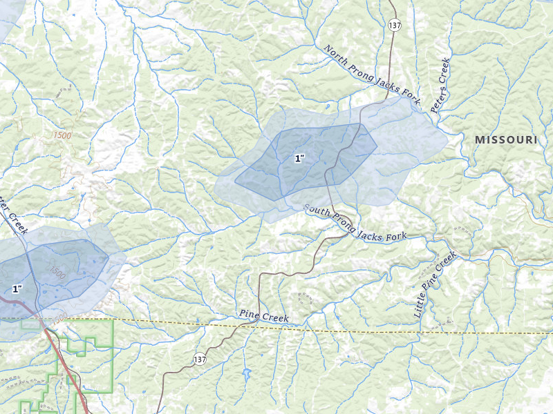 NEXRAD radar-signature map of the hail over Willow Springs, MO