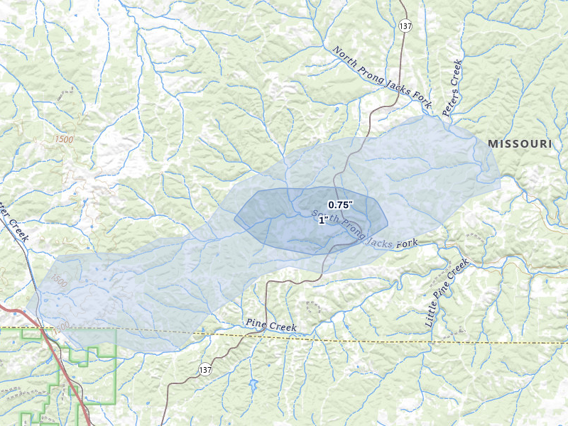 NEXRAD radar-signature map of the hail over Willow Springs, MO