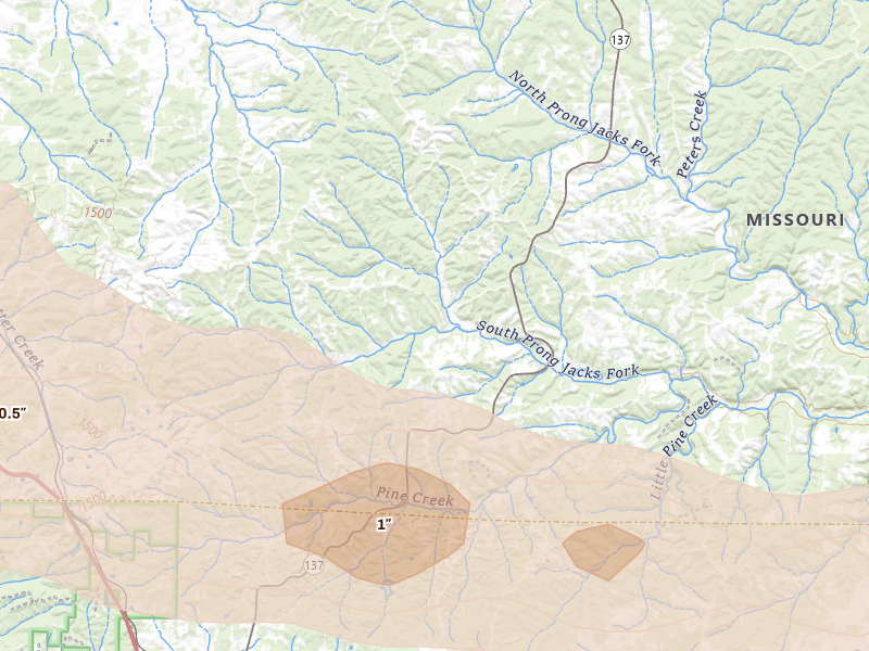 Radar-estimated hail-size map of the storm over Willow Springs, MO