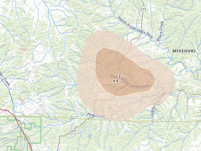 Radar-estimated hail-size map of the storm over Willow Springs, MO