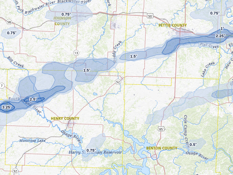 NEXRAD radar-signature map of the hail over Windsor, MO