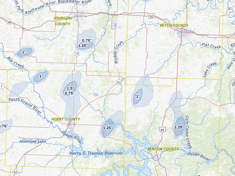 NEXRAD radar-signature map of the hail storm over Windsor, MO on May 30, 2026