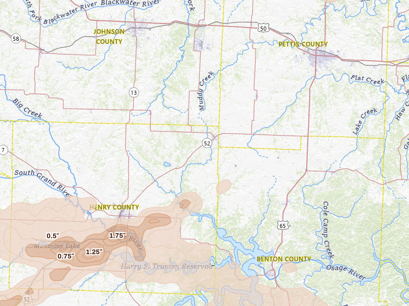 Radar-estimated hail-size map of the storm over Windsor, MO on Jun 11, 2026