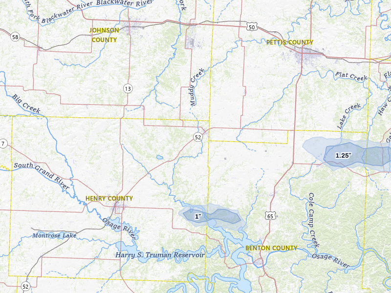 NEXRAD radar-signature map of the hail storm over Windsor, MO on Jul 10, 2026