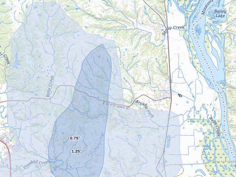 NEXRAD radar-signature map of the hail storm over Winfield, MO on May 16, 2026