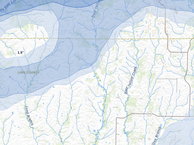 NEXRAD radar-signature map of the hail storm over Winigan, MO on Apr 17, 2026