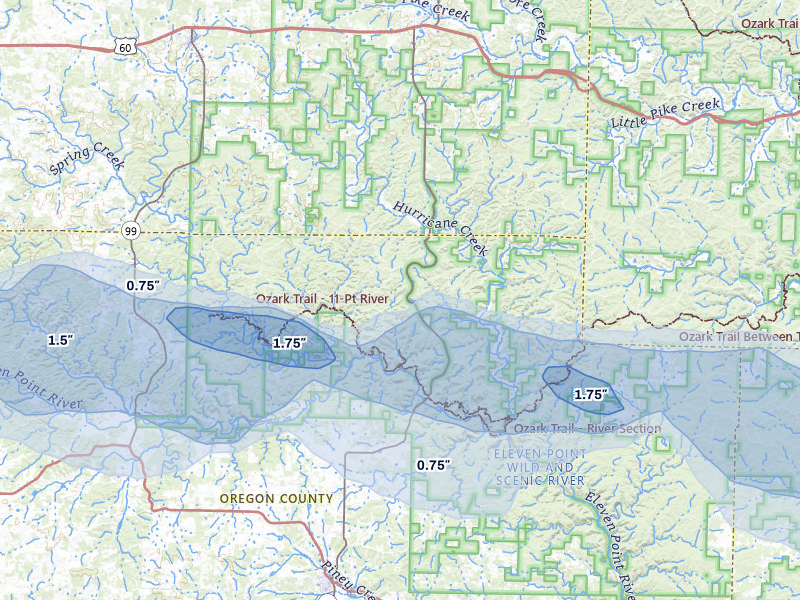 NEXRAD radar-signature map of the hail over Winona, MO