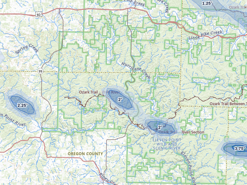 NEXRAD radar-signature map of the hail storm over Winona, MO on Apr 28, 2026