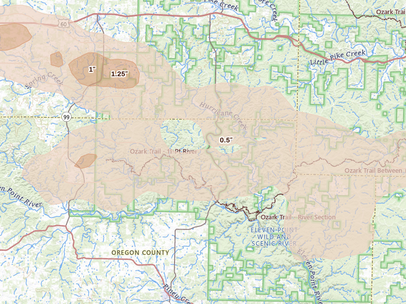 Radar-estimated hail-size map of the storm over Winona, MO
