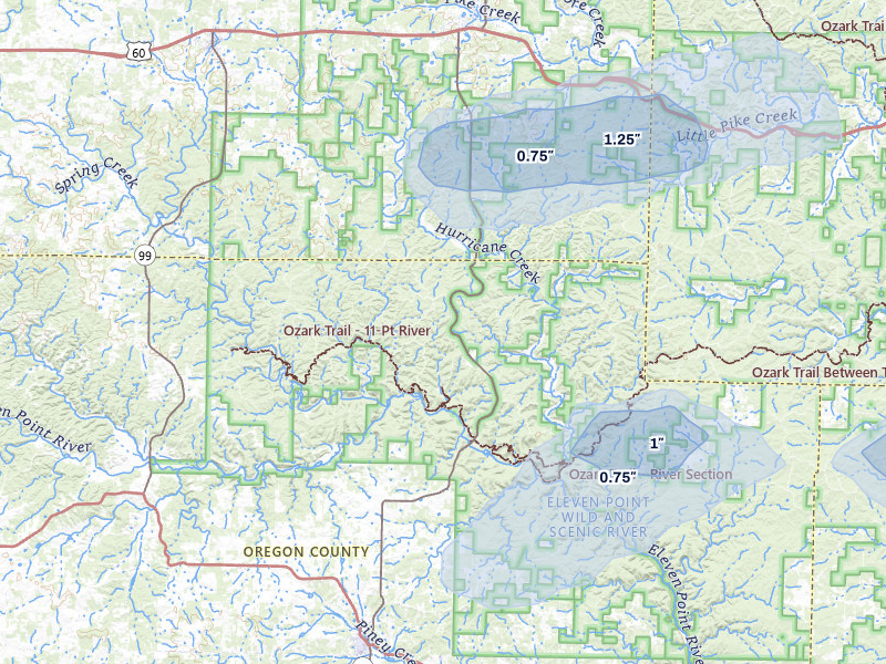 NEXRAD radar-signature map of the hail storm over Winona, MO on Jul 10, 2026