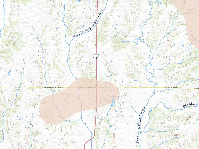 Radar-estimated hail-size map of the storm over Worth, MO on Jun 13, 2026