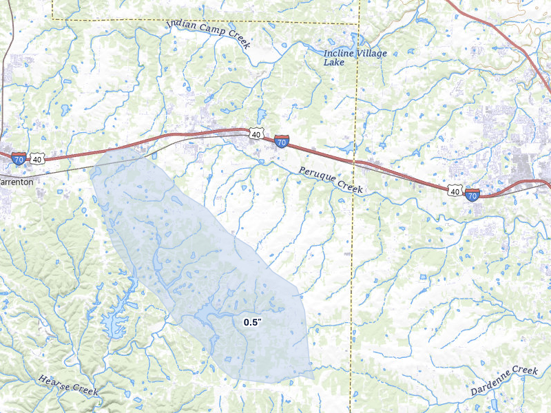 NEXRAD radar-signature map of the hail storm over Wright City, MO on May 18, 2026