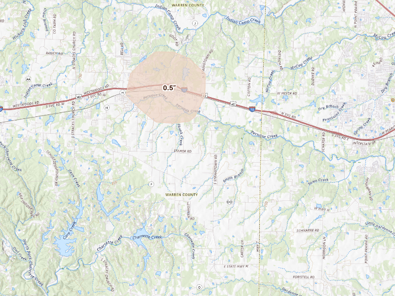 Radar-estimated hail-size map of the storm over Wright City, MO