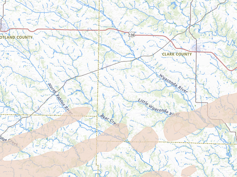 Radar-estimated hail-size map of the storm over Wyaconda, MO on Jun 11, 2026