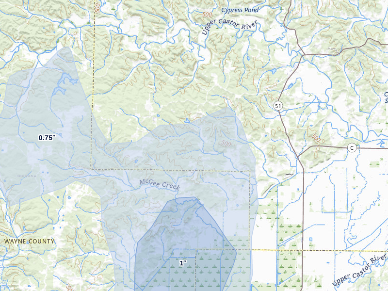 NEXRAD radar-signature map of the hail storm over Zalma, MO on Jul 25, 2026