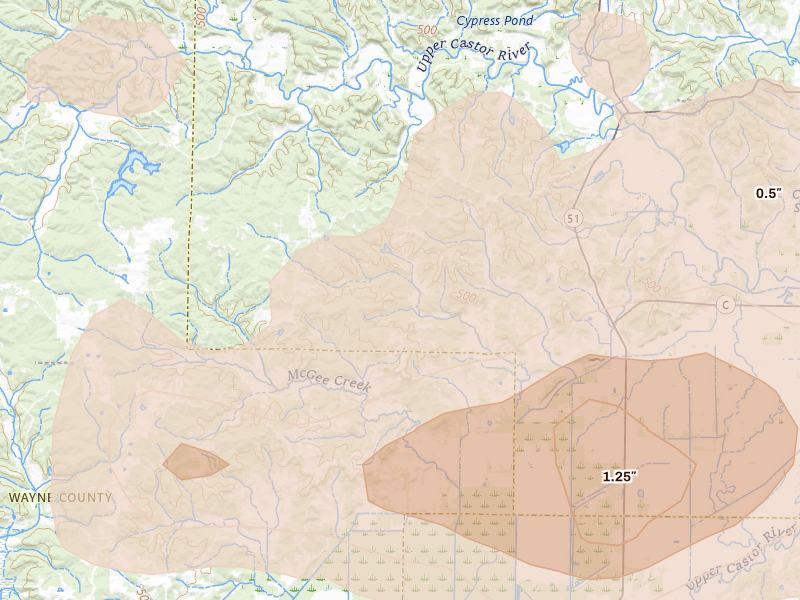 Radar-estimated hail-size map of the storm over Zalma, MO on Aug 19, 2026