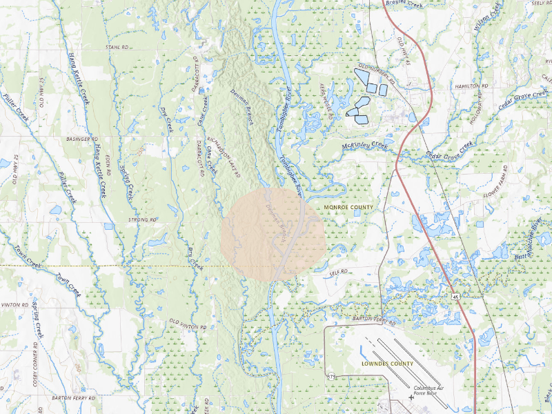 Radar-estimated hail-size map of the storm over Aberdeen, MS on Sep 12, 2026