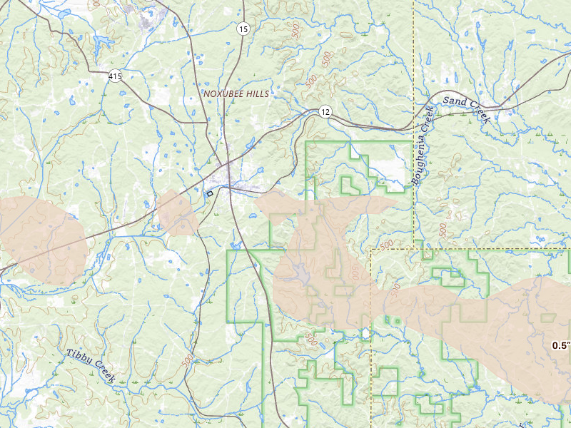 Radar-estimated hail-size map of the storm over Ackerman, MS on Apr 28, 2026