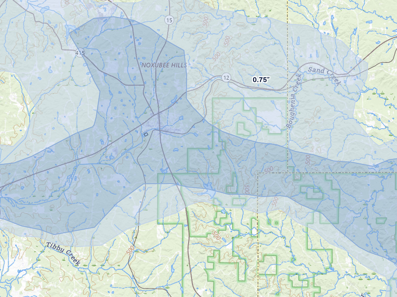 NEXRAD radar-signature map of the hail storm over Ackerman, MS on Apr 28, 2026