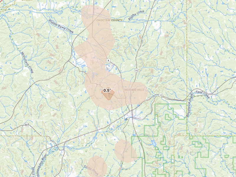 Radar-estimated hail-size map of the storm over Ackerman, MS