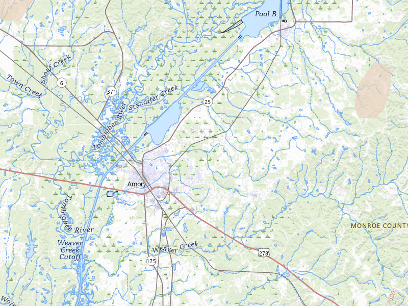 Radar-estimated hail-size map of the storm over Amory, MS on Jul 3, 2026