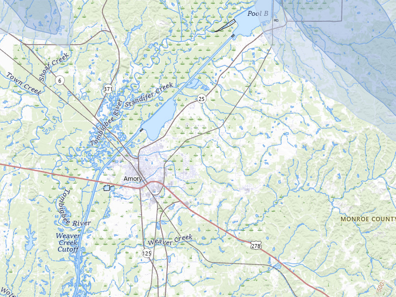 NEXRAD radar-signature map of the hail storm over Amory, MS on Jul 3, 2026