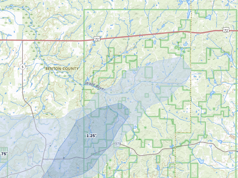 NEXRAD radar-signature map of the hail over Ashland, MS