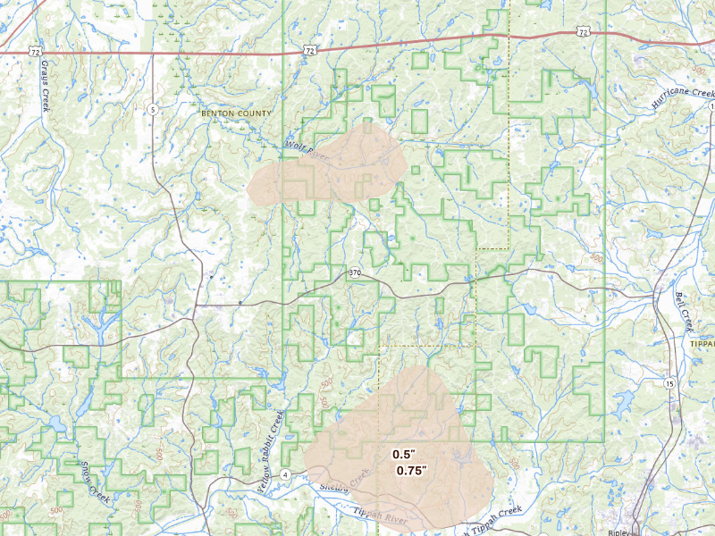 Radar-estimated hail-size map of the storm over Ashland, MS