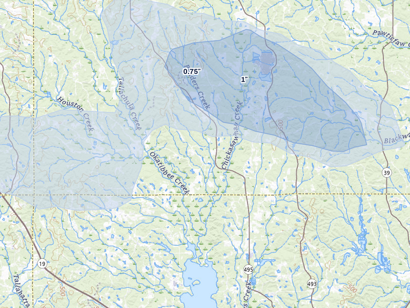 NEXRAD radar-signature map of the hail over Bailey, MS