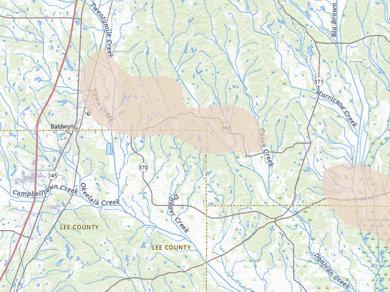 Radar-estimated hail-size map of the storm over Baldwyn, MS on Feb 26, 2026